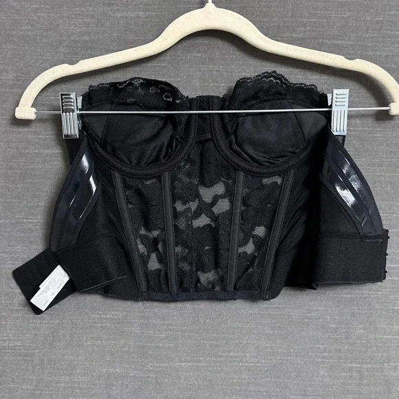 Vintage‎ y2k Victorias Secret Bustier 34A Black Lace Corset Top Sheer Lace Sexy